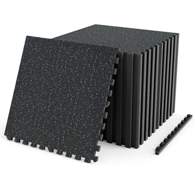 Interlocking Rubber Gym Floor Mats 96 Sq Ft with Borders - 24 Tiles, 24" x 24", 0.55" Thick