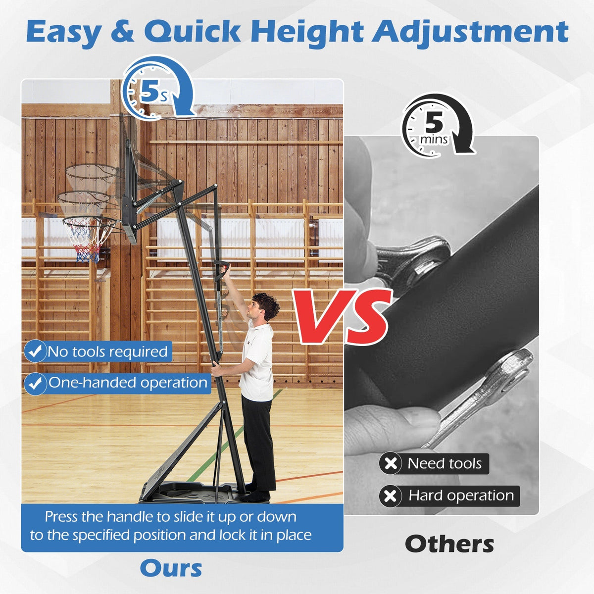 Portable Basketball Hoop with 44-Inch PC Backboard, Rebounder & 4.9–10 ft. Height Adjustment