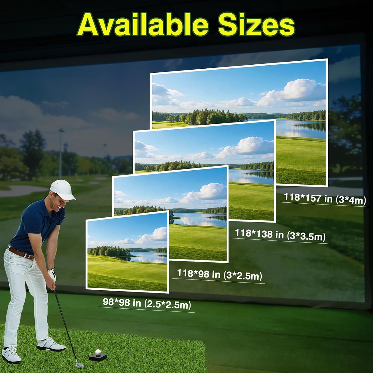 Golf Simulator Impact Screen,Clear Impact Screen(78/98/118/138/157In with 10 Spring Buckles and 1 Rope for Golf Training, Home Golf Simulator Screen for Indoor/Garage