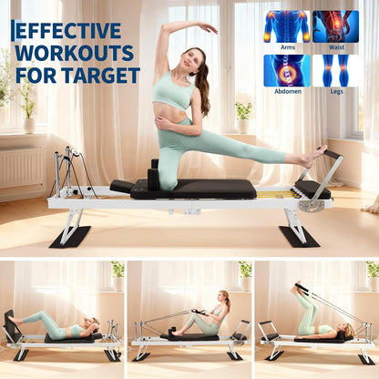 Pilates Reformer, Foldable Pilates Machine for Home and Gym Workout with Jump Board, Springs and Cords, Heavy Duty Pilates Equipment with Adjustable Resistance | with Jump Board, Springs and Cords, Heavy Duty Pilates Equipment with Adjustable Resistance