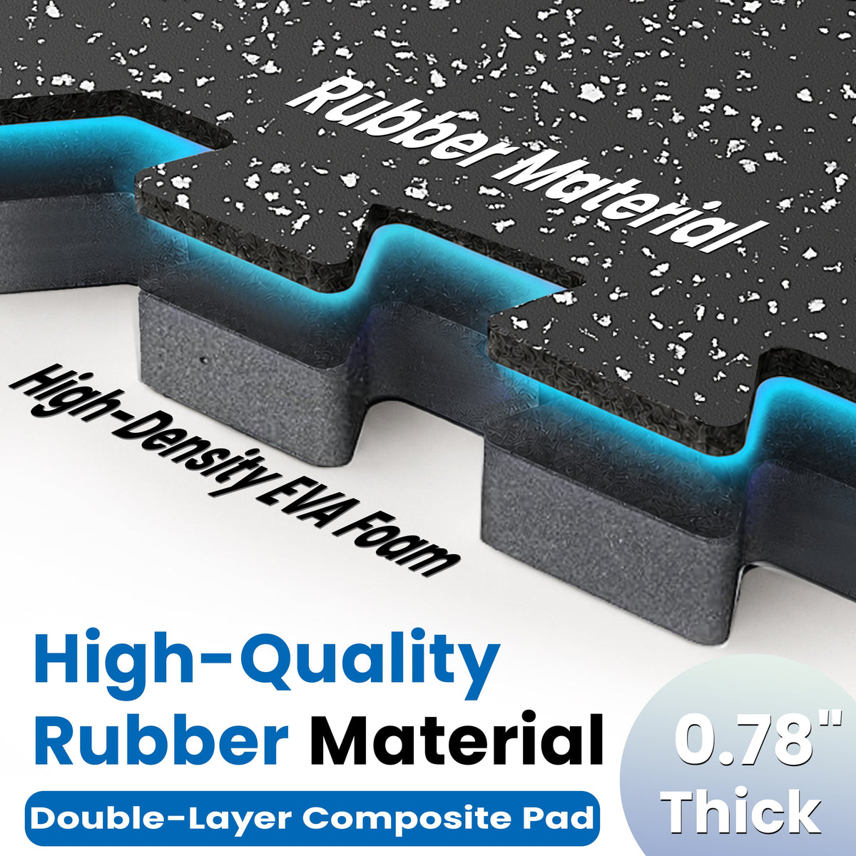 0.79 Inch Thick Interlocking Gym Floor Mats - EVA Foam with Rubber Top, 24" x 24", 72 Sq. Ft.