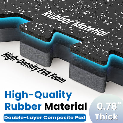 0.79 Inch Thick Interlocking Gym Floor Mats - EVA Foam with Rubber Top, 24" x 24", 72 Sq. Ft.