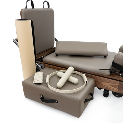 Janet La Force Plus Foldable Pilates Reformer RE023 in Solid Walnut Wood with 6 Springs