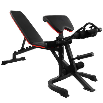 Adjustable Weight Bench Combo with Leg Extension, Curl Cushion, V-Handles & 2-Inch Plate Storage