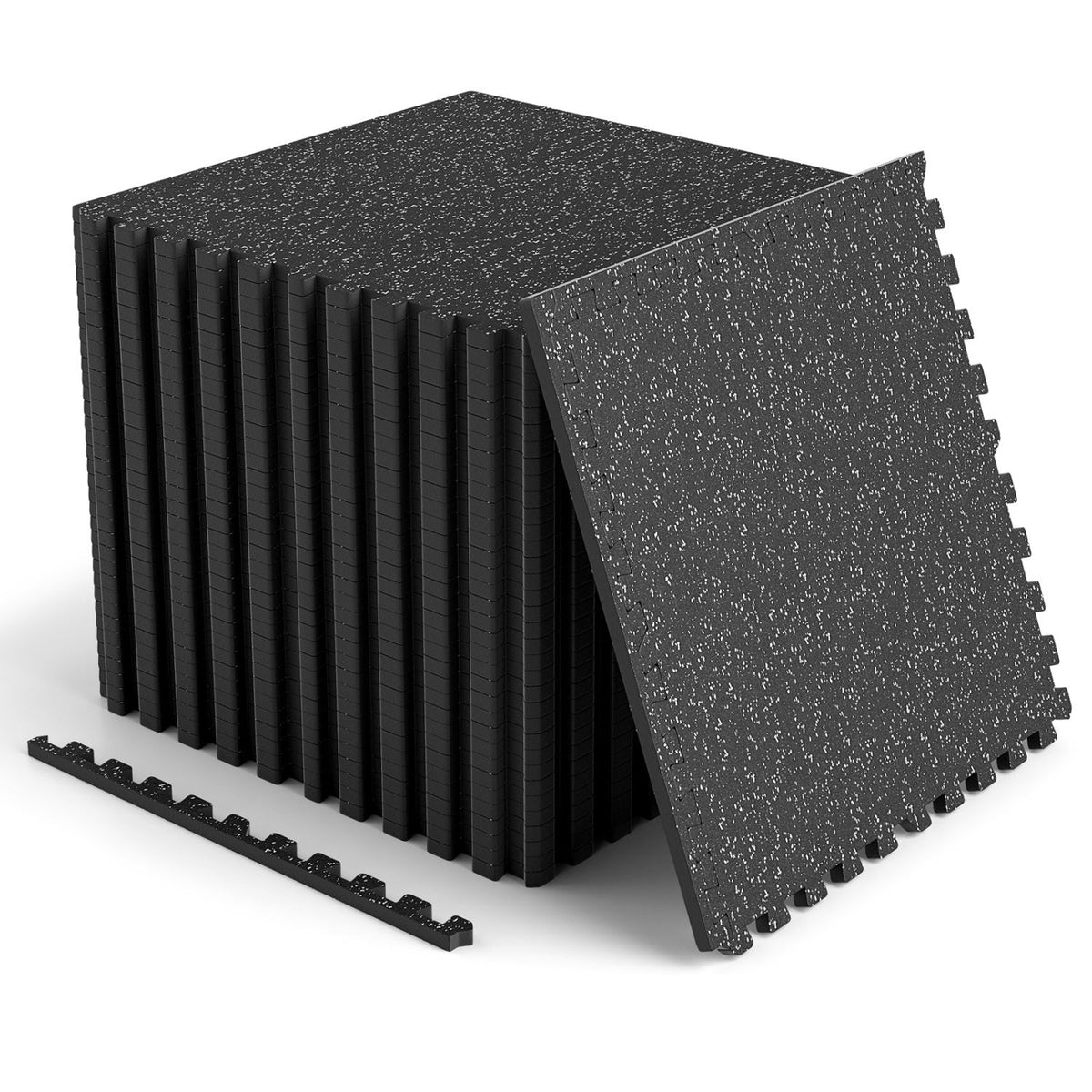 Interlocking Rubber Gym Floor Mats 96 Sq Ft with Borders - 24 Tiles, 24" x 24", 0.55" Thick