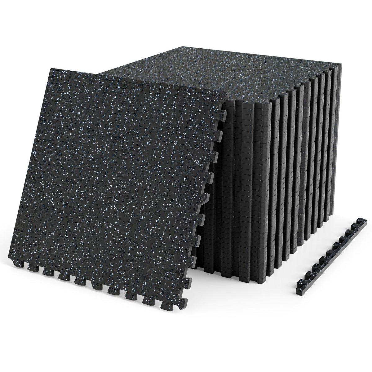 Interlocking Rubber Gym Floor Mats 96 Sq Ft with Borders - 24 Tiles, 24" x 24", 0.55" Thick