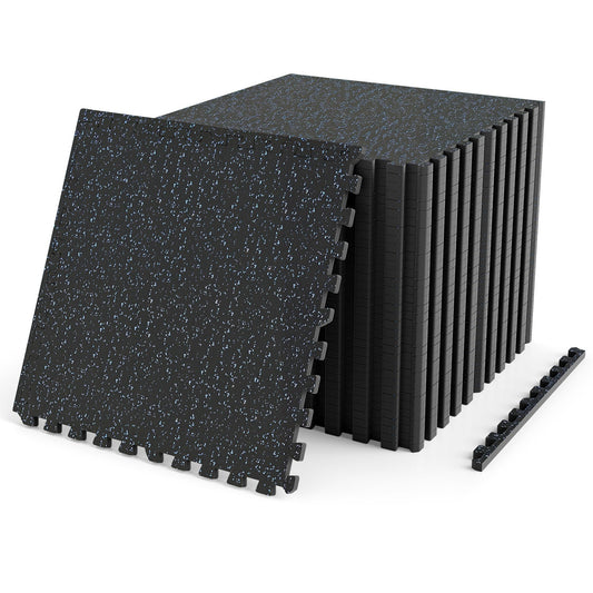 Interlocking Rubber Gym Floor Mats 96 Sq Ft with Borders - 24 Tiles, 24" x 24", 0.55" Thick