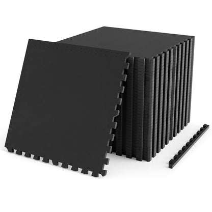 Interlocking Rubber Gym Floor Mats 96 Sq Ft with Borders - 24 Tiles, 24" x 24", 0.55" Thick