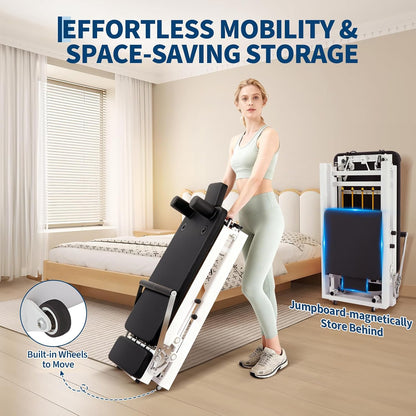 Pilates Reformer, Foldable Pilates Machine for Home and Gym Workout with Jump Board, Springs and Cords, Heavy Duty Pilates Equipment with Adjustable Resistance | with Jump Board, Springs and Cords, Heavy Duty Pilates Equipment with Adjustable Resistance