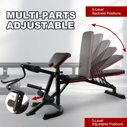 Adjustable Weight Bench Combo with Leg Extension, Curl Cushion, V-Handles & 2-Inch Plate Storage