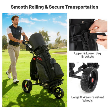 3 Wheel Golf Bag Cart with Adjustable Handle, 9 Speed Settings, USB Port & Cooler Bag