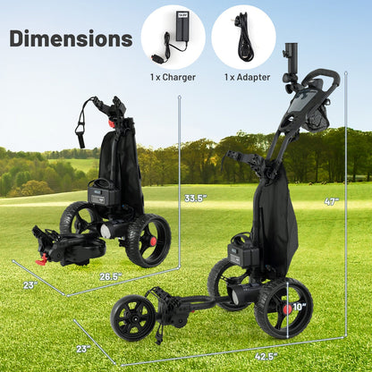 3 Wheel Golf Bag Cart with Adjustable Handle, 9 Speed Settings, USB Port & Cooler Bag