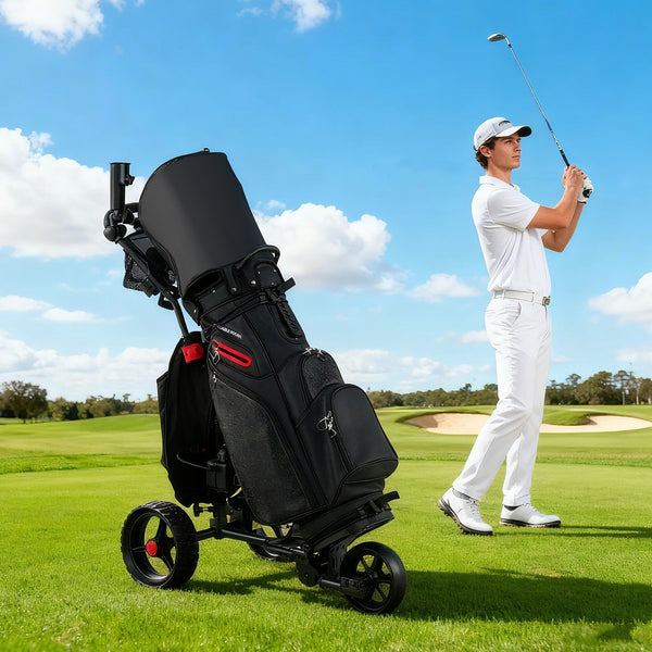 3 Wheel Golf Bag Cart with Adjustable Handle, 9 Speed Settings, USB Port & Cooler Bag