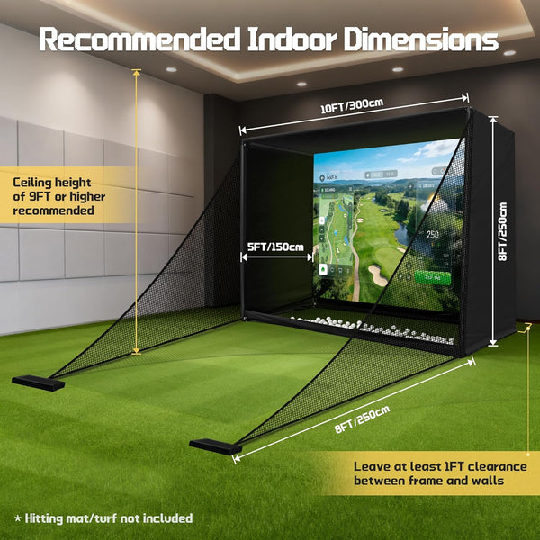 10 x 8 ft. Golf Simulator Enclosure with HD Impact Screen, Side Nets, Blackout Curtains & Ball Return Net