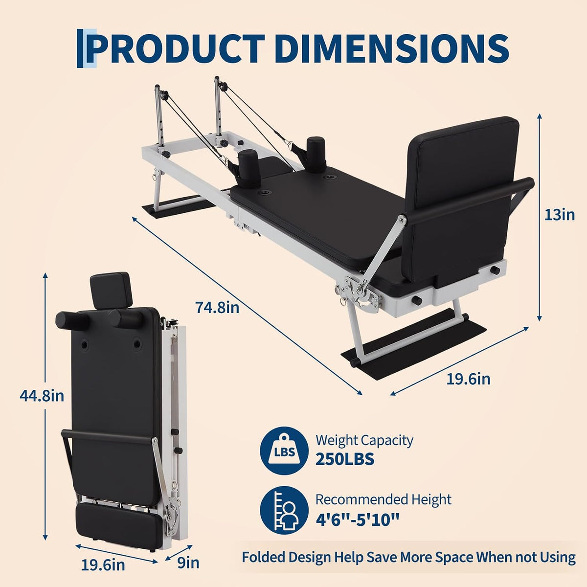 Pilates Reformer, Foldable Pilates Machine for Home and Gym Workout with Jump Board, Springs and Cords, Heavy Duty Pilates Equipment with Adjustable Resistance | with Jump Board, Springs and Cords, Heavy Duty Pilates Equipment with Adjustable Resistance