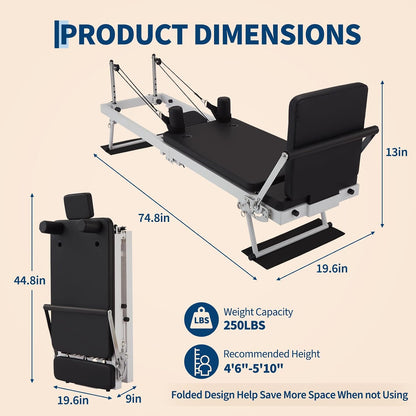 Pilates Reformer, Foldable Pilates Machine for Home and Gym Workout with Jump Board, Springs and Cords, Heavy Duty Pilates Equipment with Adjustable Resistance | with Jump Board, Springs and Cords, Heavy Duty Pilates Equipment with Adjustable Resistance