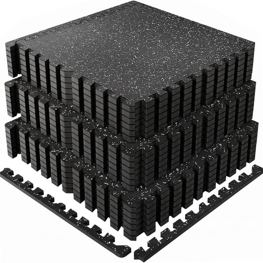 0.79 Inch Thick Interlocking Gym Floor Mats - EVA Foam with Rubber Top, 24" x 24", 72 Sq. Ft.