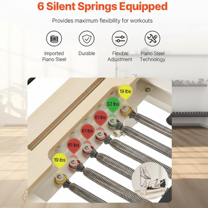 Wooden Pilates Reformer for Home & Studio with 5 Adjustable Springs, Jump Board and Pilates Box