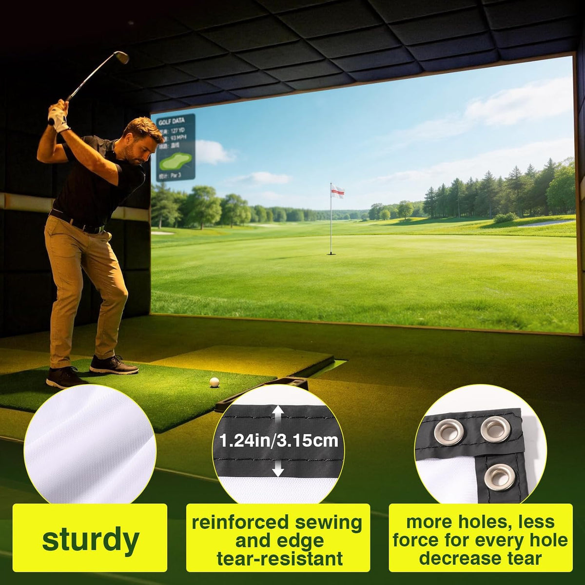Golf Simulator Impact Screen,Clear Impact Screen（78/98/118/138/157In with 10 Spring Buckles and 1 Rope for Golf Training, Home Golf Simulator Screen for Indoor/Garage