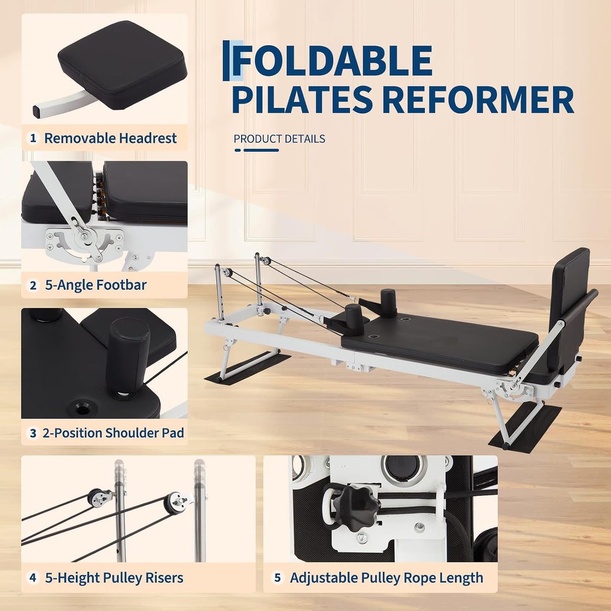 Pilates Reformer, Foldable Pilates Machine for Home and Gym Workout with Jump Board, Springs and Cords, Heavy Duty Pilates Equipment with Adjustable Resistance | with Jump Board, Springs and Cords, Heavy Duty Pilates Equipment with Adjustable Resistance