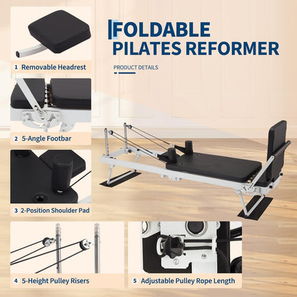 Pilates Reformer, Foldable Pilates Machine for Home and Gym Workout with Jump Board, Springs and Cords, Heavy Duty Pilates Equipment with Adjustable Resistance | with Jump Board, Springs and Cords, Heavy Duty Pilates Equipment with Adjustable Resistance