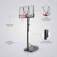 90690 Portable Basketball System, Gray, 44" Polycarbonate Backboard — infographic