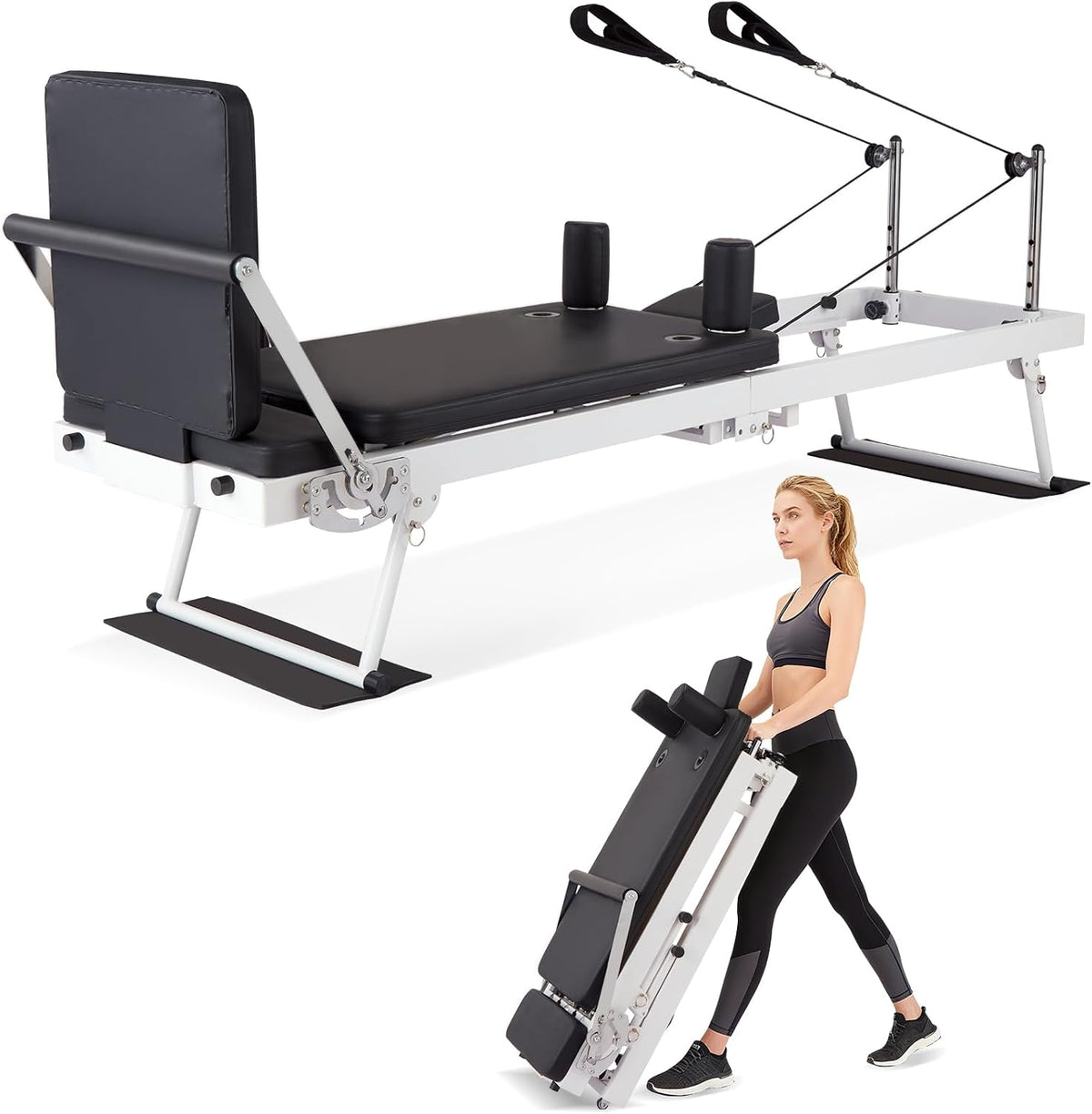 Pilates Reformer, Foldable Pilates Machine for Home and Gym Workout with Jump Board, Springs and Cords, Heavy Duty Pilates Equipment with Adjustable Resistance | with Jump Board, Springs and Cords, Heavy Duty Pilates Equipment with Adjustable Resistance