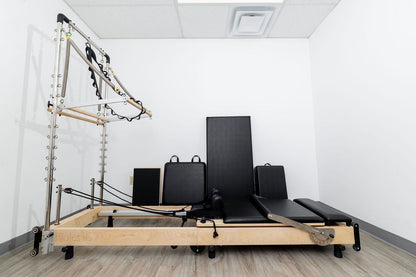 PERSONALHOUR Janet Plus Foldable Maple Wood Pilates Reformer with 6 Springs, Jumpboard & Sitting Box