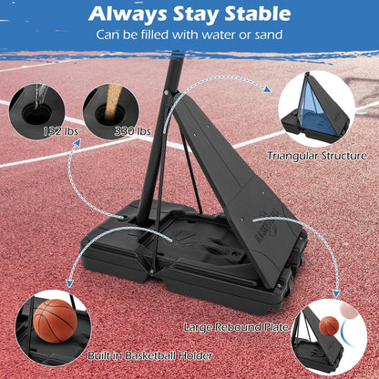 Portable Basketball Hoop with 44-Inch PC Backboard, Rebounder & 4.9–10 ft. Height Adjustment