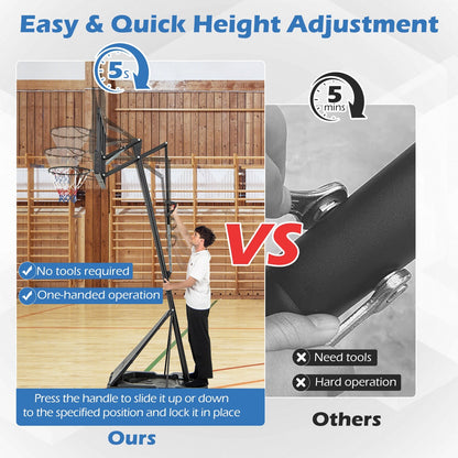 Portable Basketball Hoop with 44-Inch PC Backboard, Rebounder & 4.9–10 ft. Height Adjustment