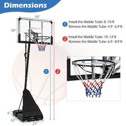 Portable Basketball Hoop with 44-Inch PC Backboard, Rebounder & 4.9–10 ft. Height Adjustment