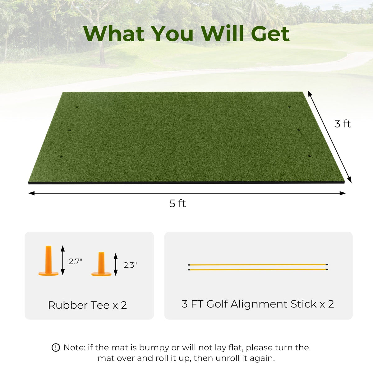 5 x 3 ft Artificial Turf Grass Practice Mat for Indoors and Outdoors