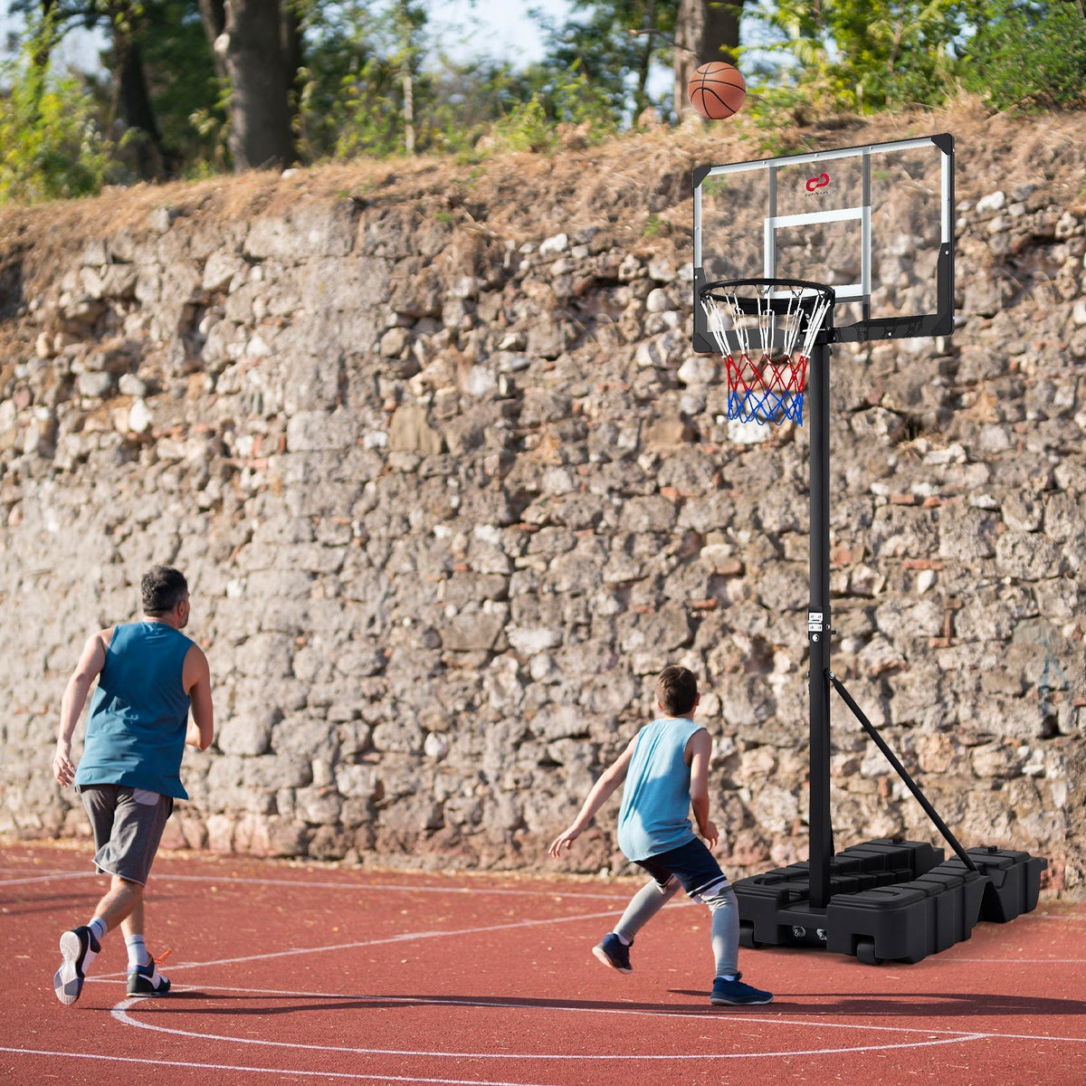 Foldable Portable Basketball Hoop with PC Backboard, 7.54–10 ft. Stepless Height Adjustment & Fillable Base