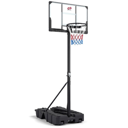 Foldable Portable Basketball Hoop with PC Backboard, 7.54–10 ft. Stepless Height Adjustment & Fillable Base
