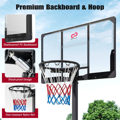Foldable Portable Basketball Hoop with PC Backboard, 7.54–10 ft. Stepless Height Adjustment & Fillable Base