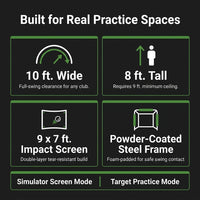 Golf Simulator Enclosure, 10 X 8 Ft/12 X 9 Ft, HD Impact Screen | Foam-Padded Frame, Indoor Golf Practice Cage for Home, Garage & Studio — Results & Stats