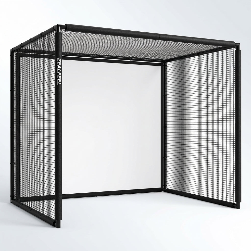 Golf Simulator Enclosure, 10 X 8 Ft/12 X 9 Ft, HD Impact Screen | Foam-Padded Frame, Indoor Golf Practice Cage for Home, Garage & Studio — Studio Shot
