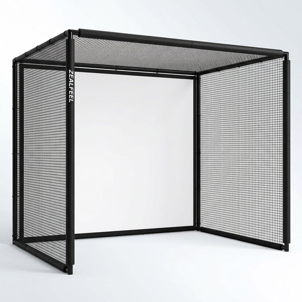 Golf Simulator Enclosure, 10 X 8 Ft/12 X 9 Ft, HD Impact Screen | Foam-Padded Frame, Indoor Golf Practice Cage for Home, Garage & Studio — Studio Shot
