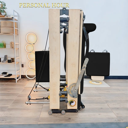 PERSONALHOUR Janet Plus Foldable Maple Wood Pilates Reformer with 6 Springs, Jumpboard & Sitting Box