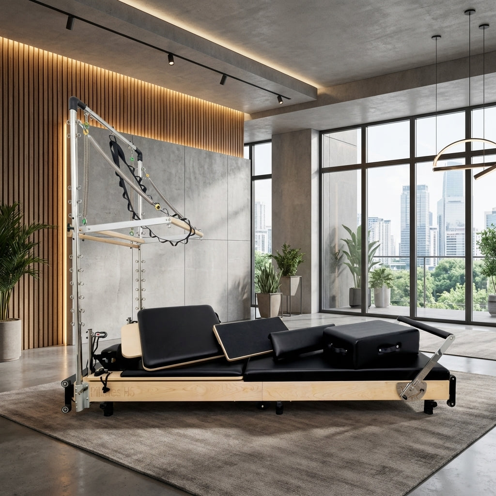 PERSONALHOUR Janet Plus Foldable Maple Wood Pilates Reformer with 6 Springs, Jumpboard & Sitting Box