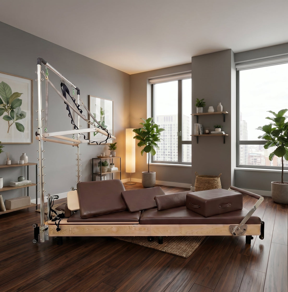 PERSONALHOUR Janet Plus Foldable Maple Wood Pilates Reformer with 6 Springs, Jumpboard & Sitting Box