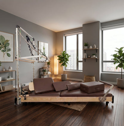 PERSONALHOUR Janet Plus Foldable Maple Wood Pilates Reformer with 6 Springs, Jumpboard & Sitting Box