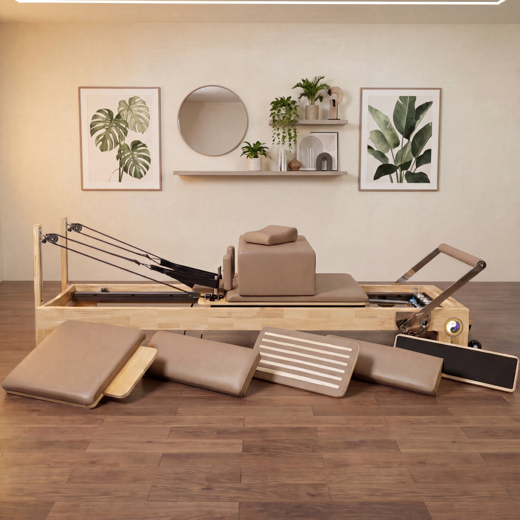 Nano Pro Lite Pilates Reformer RE002 Solid Oak Wood Pilates Machine with 5 Resistance Springs