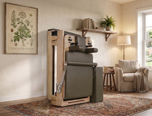 Nour 2.0 Foldable Home Pilates Reformer in Solid Oak Wood with 5 Springs and Jumpboard
