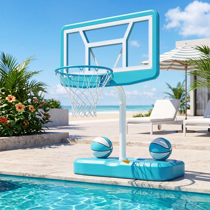 Pool Basketball Hoop Set with 2 Balls and Pump, 42-Inch Polycarbonate Backboard & 18-Inch Rim