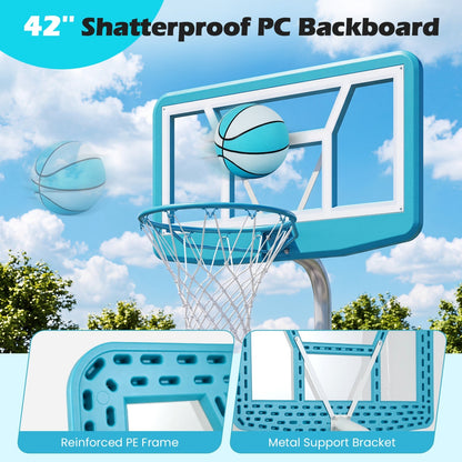 Pool Basketball Hoop Set with 2 Balls and Pump, 42-Inch Polycarbonate Backboard & 18-Inch Rim
