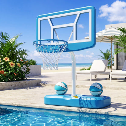 Pool Basketball Hoop Set with 2 Balls and Pump, 42-Inch Polycarbonate Backboard & 18-Inch Rim