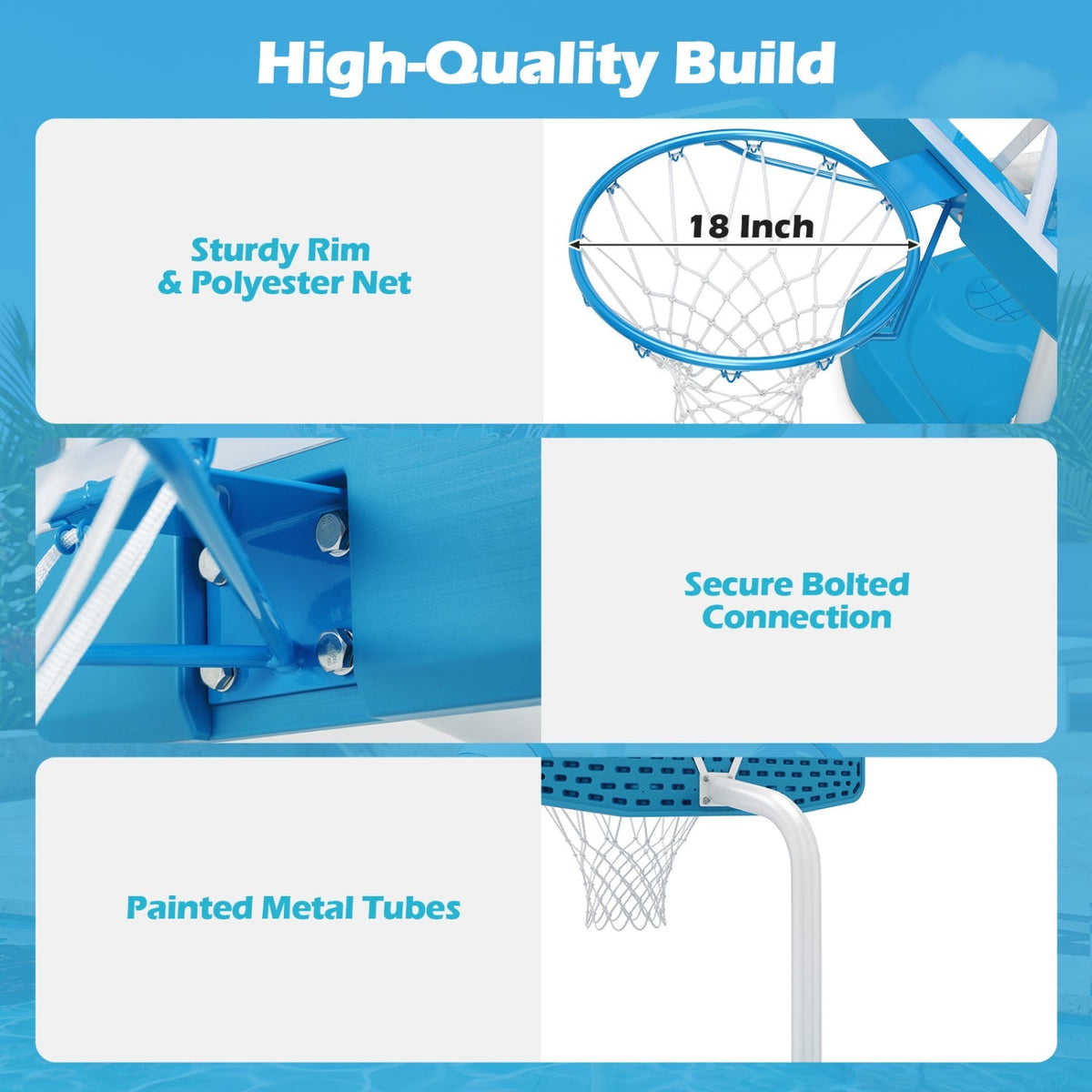 Pool Basketball Hoop Set with 2 Balls and Pump, 42-Inch Polycarbonate Backboard & 18-Inch Rim