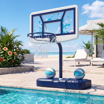 Pool Basketball Hoop Set with 2 Balls and Pump, 42-Inch Polycarbonate Backboard & 18-Inch Rim
