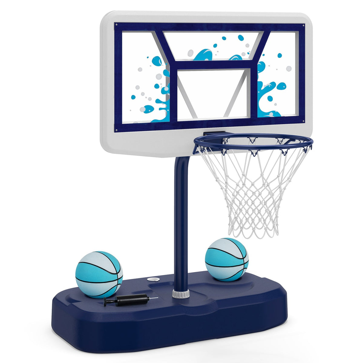 Pool Basketball Hoop Set with 2 Balls and Pump, 42-Inch Polycarbonate Backboard & 18-Inch Rim